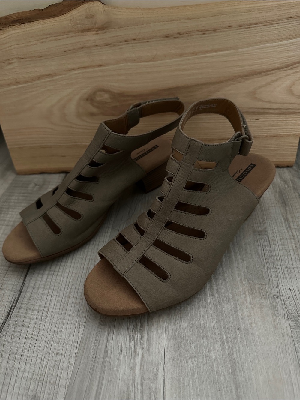 Clarks Taupe Cutout Slingback Sandals